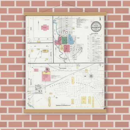 Old map wall art mockup — magnetic wood frame on brick wall — Sanborn Fire Insurance Map from Richland Center, Richland County, Wisconsin (1905) - Complete Map Set