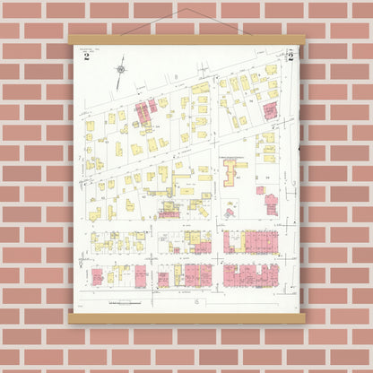 Old map wall art mockup — magnetic wood frame on brick wall — Sanborn Fire Insurance Map from Palestine, Anderson County, Texas (1935), Sheet #0002