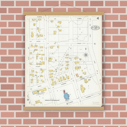 Old map wall art mockup — magnetic wood frame on brick wall — Sanborn Fire Insurance Map from Stillwater, Washington County, Minnesota (1904), Sheet #0004