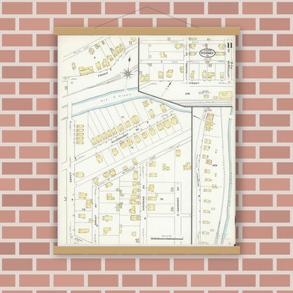 Old map wall art mockup — magnetic wood frame on brick wall — Sanborn Fire Insurance Map from Ridgway, Elk County, Pennsylvania (1909), Sheet #0011