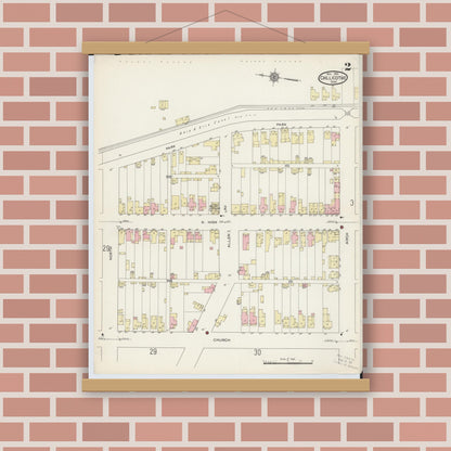 Old map wall art mockup — magnetic wood frame on brick wall — Sanborn Fire Insurance Map from Chillicothe, Ross County, Ohio (1914), Sheet #0002