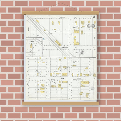 Old map wall art mockup — magnetic wood frame on brick wall — Sanborn Fire Insurance Map from Manistique, Schoolcraft County, Michigan (1900), Sheet #0002
