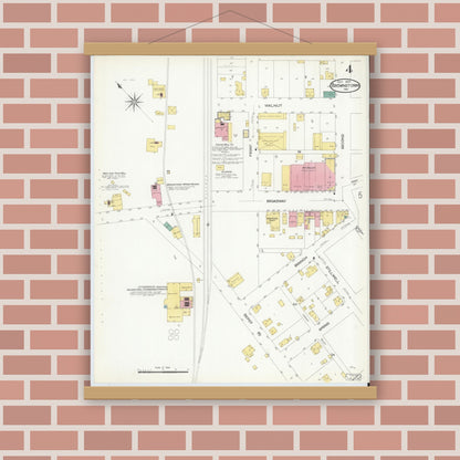 Old map wall art mockup — magnetic wood frame on brick wall — Sanborn Fire Insurance Map from Brownstown, Jackson County, Indiana (1907), Sheet #0004