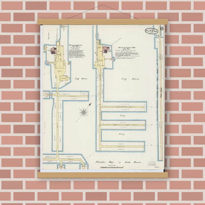 Old map wall art mockup — magnetic wood frame on brick wall — Sanborn Fire Insurance Map from Alpena, Alpena County, Michigan (1890), Sheet #0006