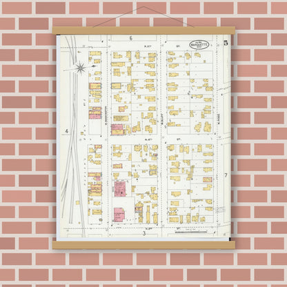 Old map wall art mockup — magnetic wood frame on brick wall — Sanborn Fire Insurance Map from Marquette, Marquette County, Michigan (1904), Sheet #0005