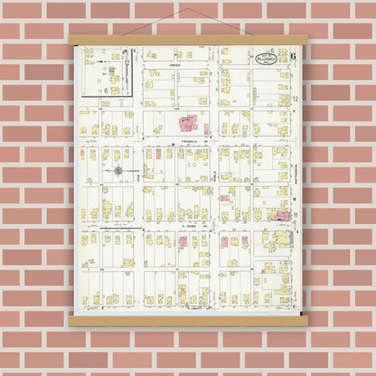 Old map wall art mockup — magnetic wood frame on brick wall — Sanborn Fire Insurance Map from Alliance, Stark County, Ohio (1911), Sheet #0006