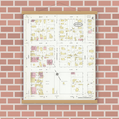 Old map wall art mockup — magnetic wood frame on brick wall — Sanborn Fire Insurance Map from Metropolis, Massac County, Illinois (1910), Sheet #0004
