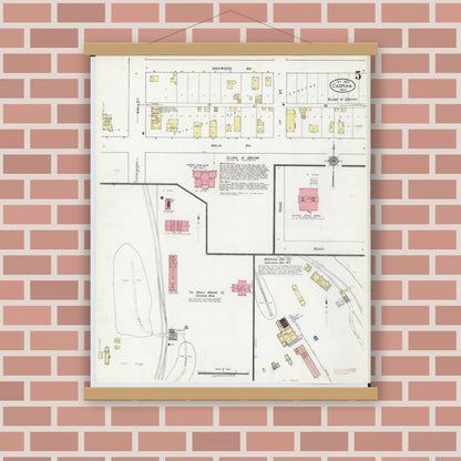 Old map wall art mockup — magnetic wood frame on brick wall — Sanborn Fire Insurance Map from Caspian, Iron County, Michigan (1922), Sheet #0005