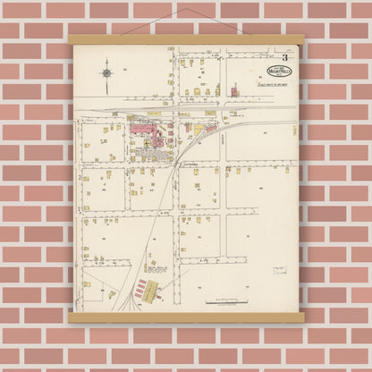 Old map wall art mockup — magnetic wood frame on brick wall — Sanborn Fire Insurance Map from Mount Holly, Gaston County, North Carolina (1922), Sheet #0003