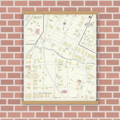 Old map wall art mockup — magnetic wood frame on brick wall — Sanborn Fire Insurance Map from Punxsutawney, Jefferson County, Pennsylvania (1912), Sheet #0010