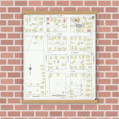Old map wall art mockup — magnetic wood frame on brick wall — Sanborn Fire Insurance Map from Albion, Calhoun County, Michigan (1918), Sheet #0011