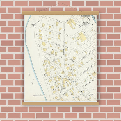 Old map wall art mockup — magnetic wood frame on brick wall — Sanborn Fire Insurance Map from Falmouth, Barnstable County, Massachusetts (1906), Sheet #0005