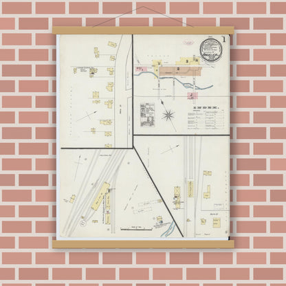 Old map wall art mockup — magnetic wood frame on brick wall — Sanborn Fire Insurance Map from Angelica, Allegany County, New York (1888) - Complete Map Set