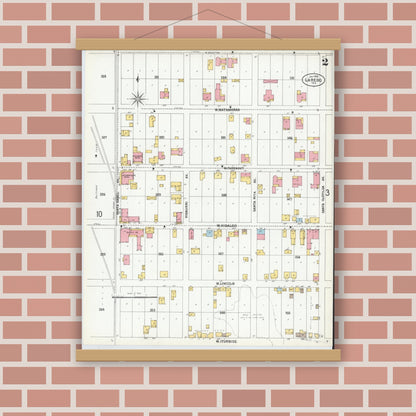 Old map wall art mockup — magnetic wood frame on brick wall — Sanborn Fire Insurance Map from Laredo, Webb County, Texas (1900), Sheet #0002