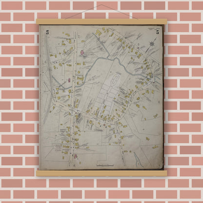 Old map wall art mockup — magnetic wood frame on brick wall — Sanborn Fire Insurance Map from Cohasset, Norfolk County, Massachusetts (1952), Sheet #0005
