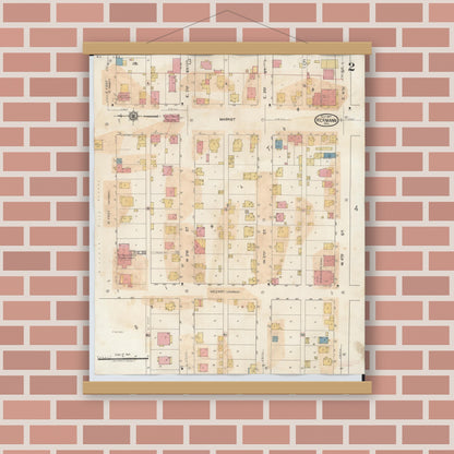 Old map wall art mockup — magnetic wood frame on brick wall — Sanborn Fire Insurance Map from Hermann, Gasconade County, Missouri (1932), Sheet #0002