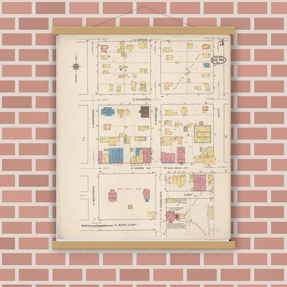 Old map wall art mockup — magnetic wood frame on brick wall — Sanborn Fire Insurance Map from Bad Axe, Huron County, Michigan (1922), Sheet #0003