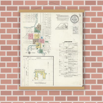 Old map wall art mockup — magnetic wood frame on brick wall — Sanborn Fire Insurance Map from Pulaski, Pulaski County, Virginia (1913) - Complete Map Set