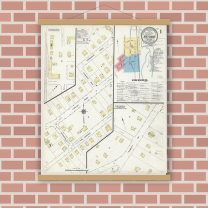 Old map wall art mockup — magnetic wood frame on brick wall — Sanborn Fire Insurance Map from Katonah, Westchester County, New York (1910) - Complete Map Set