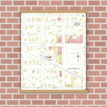 Old map wall art mockup — magnetic wood frame on brick wall — Sanborn Fire Insurance Map from Seymour, Wayne County, Iowa (1913), Sheet #0002