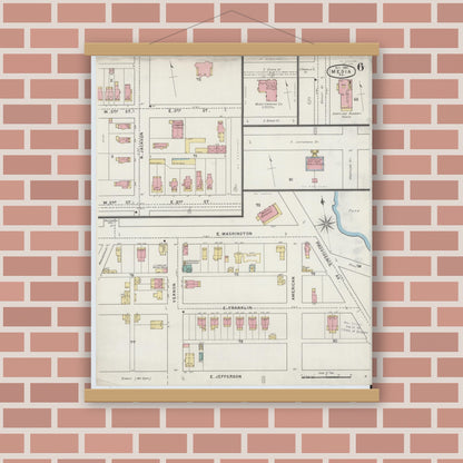 Old map wall art mockup — magnetic wood frame on brick wall — Sanborn Fire Insurance Map from Media, Delaware County, Pennsylvania (1894), Sheet #0006