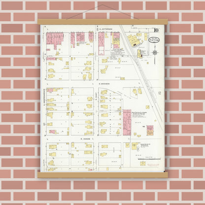 Old map wall art mockup — magnetic wood frame on brick wall — Sanborn Fire Insurance Map from Tipton, Tipton County, Indiana (1915), Sheet #0010