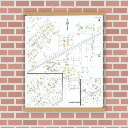 Old map wall art mockup — magnetic wood frame on brick wall — Sanborn Fire Insurance Map from West Salem, Wayne County, Ohio (1951), Sheet #0003