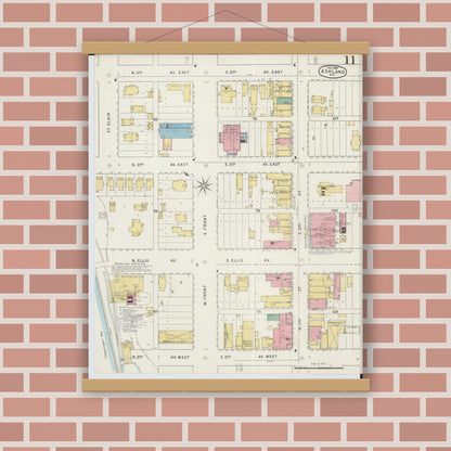 Old map wall art mockup — magnetic wood frame on brick wall — Sanborn Fire Insurance Map from Ashland, Ashland County, Wisconsin (1895), Sheet #0011