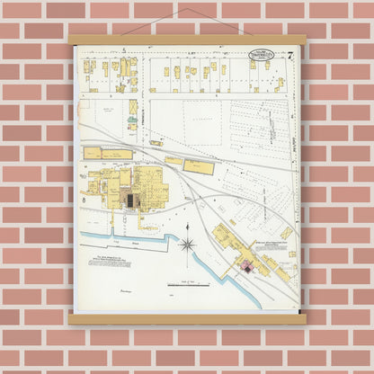Old map wall art mockup — magnetic wood frame on brick wall — Sanborn Fire Insurance Map from Traverse City, Grand Traverse County, Michigan (1904), Sheet #0007