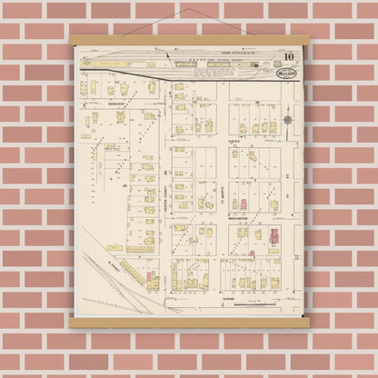 Old map wall art mockup — magnetic wood frame on brick wall — Sanborn Fire Insurance Map from Willard, Huron County, Ohio (1922), Sheet #0010