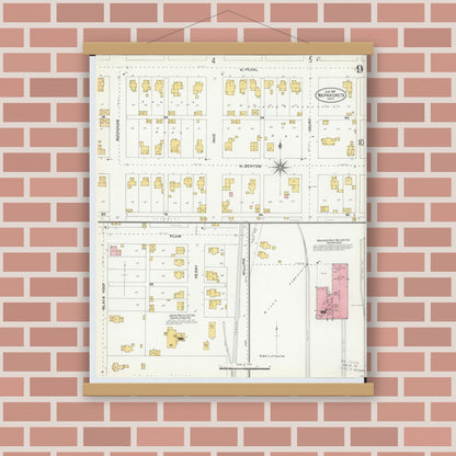 Old map wall art mockup — magnetic wood frame on brick wall — Sanborn Fire Insurance Map from Wapakoneta, Auglaize County, Ohio (1904), Sheet #0009