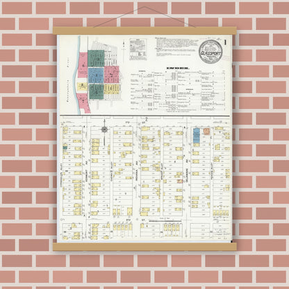 Old map wall art mockup — magnetic wood frame on brick wall — Sanborn Fire Insurance Map from Glassport, Allegheny County, Pennsylvania (1909) - Complete Map Set