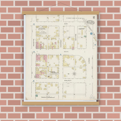 Old map wall art mockup — magnetic wood frame on brick wall — Sanborn Fire Insurance Map from Celina, Mercer County, Ohio (1885), Sheet #0002