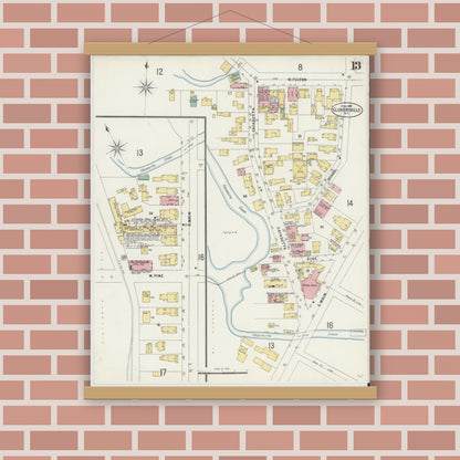 Old map wall art mockup — magnetic wood frame on brick wall — Sanborn Fire Insurance Map from Gloversville, Fulton County, New York (1897), Sheet #0013