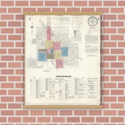 Old map wall art mockup — magnetic wood frame on brick wall — Sanborn Fire Insurance Map from Snyder, Scurry County, Texas (1942) - Complete Map Set