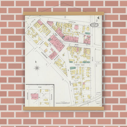 Old map wall art mockup — magnetic wood frame on brick wall — Sanborn Fire Insurance Map from Marinette, Marinette County, Wisconsin (1895), Sheet #0004