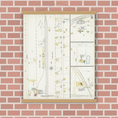Old map wall art mockup — magnetic wood frame on brick wall — Sanborn Fire Insurance Map from Plano, Collin County, Texas (1896), Sheet #0002