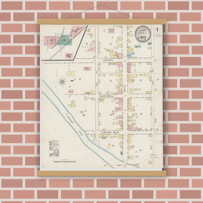 Old map wall art mockup — magnetic wood frame on brick wall — Sanborn Fire Insurance Map from Luray, Page County, Virginia (1886) - Complete Map Set