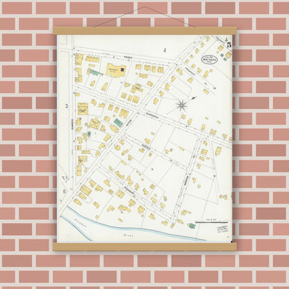 Old map wall art mockup — magnetic wood frame on brick wall — Sanborn Fire Insurance Map from Maynard, Middlesex County, Massachusetts (1904), Sheet #0005