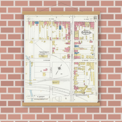 Old map wall art mockup — magnetic wood frame on brick wall — Sanborn Fire Insurance Map from Shippensburg, Cumberland And Franklin Counties, Pennsylvania (1921), Sheet #0011