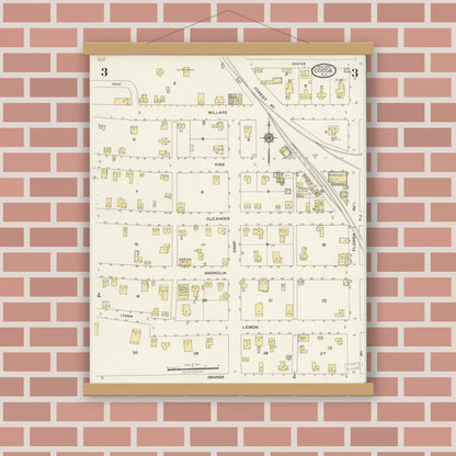 Old map wall art mockup — magnetic wood frame on brick wall — Sanborn Fire Insurance Map from Cocoa, Brevard County, Florida (1924), Sheet #0003