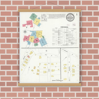 Old map wall art mockup — magnetic wood frame on brick wall — Sanborn Fire Insurance Map from Swarthmore, Delaware County, Pennsylvania (1909) - Complete Map Set