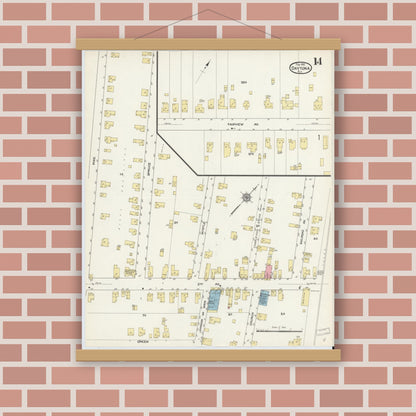 Old map wall art mockup — magnetic wood frame on brick wall — Sanborn Fire Insurance Map from Daytona, Volusia County, Florida (1912), Sheet #0014