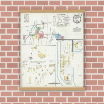 Old map wall art mockup — magnetic wood frame on brick wall — Sanborn Fire Insurance Map from Islip, Suffolk County, New York (1897), Sheet #0001