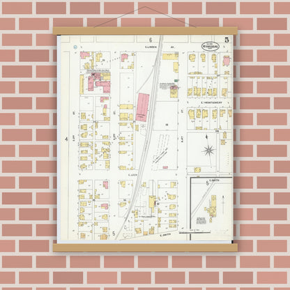 Old map wall art mockup — magnetic wood frame on brick wall — Sanborn Fire Insurance Map from Miamisburg, Montgomery County, Ohio (1901), Sheet #0005