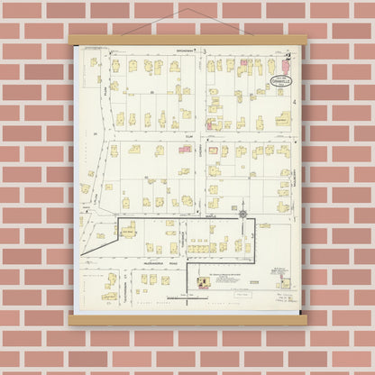 Old map wall art mockup — magnetic wood frame on brick wall — Sanborn Fire Insurance Map from Granville, Licking County, Ohio (1913), Sheet #0002