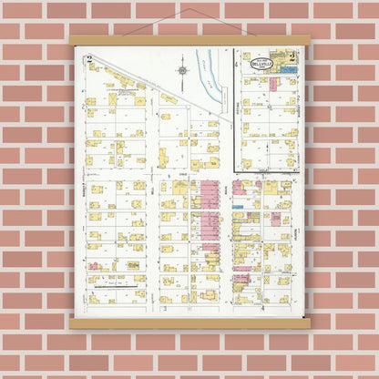 Old map wall art mockup — magnetic wood frame on brick wall — Sanborn Fire Insurance Map from Bellville, Richland County, Ohio (1926), Sheet #0002