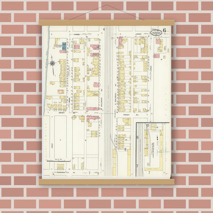 Old map wall art mockup — magnetic wood frame on brick wall — Sanborn Fire Insurance Map from Verona, Allegheny County, Pennsylvania (1911), Sheet #0006
