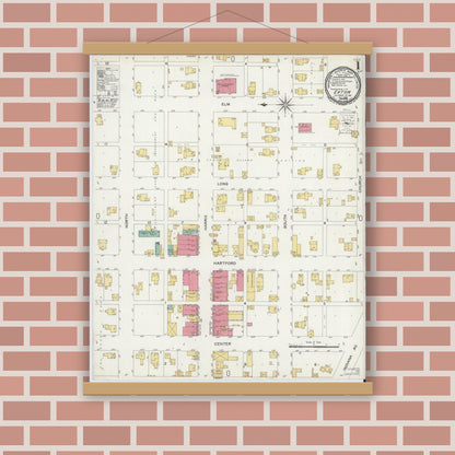 Old map wall art mockup — magnetic wood frame on brick wall — Sanborn Fire Insurance Map from Eaton, Delaware County, Indiana (1900), Sheet #0001