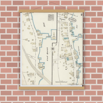 Old map wall art mockup — magnetic wood frame on brick wall — Sanborn Fire Insurance Map from Saint Ignace, Mackinac County, Michigan (1884), Sheet #0002